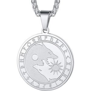 Kal-Collier Viking Homme Pendentif Loup Fenrir Plaqu&eacute; Or/Noir/Acier Inoxydable Avec Cha&icirc;ne R&eacute;glable 55+5cm,Bijoux Vikings Nordique Amulette Porte Bonheur Cadeau Pour Femme Gar&ccedil;on - Neuf
