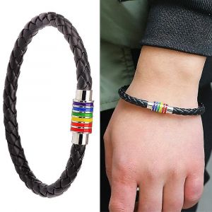 Lgbt Rainbow Gay Pride Bracelet Gift, Couple Pu Leather Bracelets Ban - Neuf