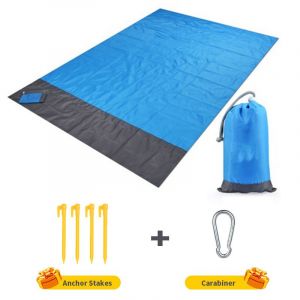 Couverture De Pique-Nique Imperm&eacute;able, Tapis De Plage Anti-Sable 210 X 200 Cm, Avec 4 Piquets De Fixation. Tapis De Plage Portable Anti-Sable Id&eacute;al Pour Le Camping, Les Pique-Niques, La Plage Et La - Neuf