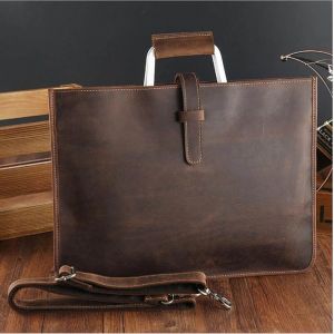 Étui Bombes en Cuir group pour Homme,Sacs à Main pour Documents A4,Sac pour Ordinateur Portable en Cuir de Cheval Elin,Adapté au Sac d'Affaires de 14 Pouces - Dark - Neuf