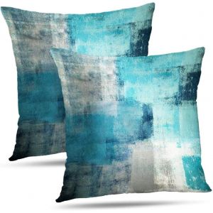 Lot De 2 Housses De Coussin Décoratives Contemporaines Turquoise Et Grises Pour Chambre À Coucher, Canapé, Salon, 45,7 X 45,7 Cm - Neuf