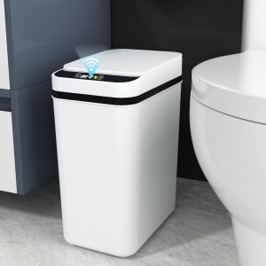 12L Poubelle de Salle de Bain &agrave; Capteur de Mouvement et Couvercle-Poubelle Automatique,&Eacute;tanche Poubelle Intelligente en Plastique,Chambre Salle de Bain Toilettes Cuisine Bureau - Neuf