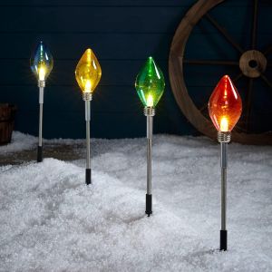 JGD-Lot de 4 Balises de Jardin Multicolore D&eacute;co Noel Ext&eacute;rieur &agrave; Piles Minuterie - Neuf