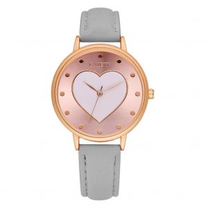 Gaiety Pu Strap Montre Cadran En Forme De Coeur Bo&icirc;tier Rond Analogique Quartz Montre-Bracelet Gris - Neuf