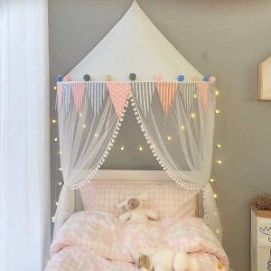 Tente Dôme En Coton Fantaisie Pour Lits D'enfants - Décoration De Salle De Jeux Douce, Sûre Et Facile À Installer En Gris, Rose Et Blanc - Neuf