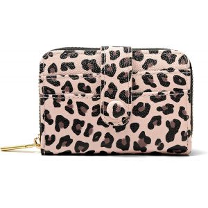 TRAHOO-Porte Carte Homme Femme, PU Similicuir Pochette Carte bancaire, l&eacute;opard Portefeuille Homme Femme Unisexe avec Zip pour Femmes Homm, Rose - Neuf