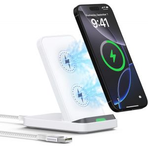 Station de charge inductive sans fil 15 W pour Galaxy S25/S24 Ultra/S24/S23/S22/S21 FE/S20, Google Pixel 9 Pro/8/8 Pro/7/6, station de charge pour iPhone 16/15/14 - Neuf