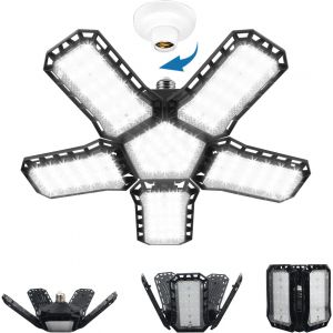 Kal-5+1 Éclairage De Garage À Led,120w Lampe D'atelier Déformables À 5 Panneaux Ajustables,E26/E27 Lumière De Garage Super Brillant Eclairage Pour Garage,Entrepôt,Gym,Sous-Sol,Cuisine - Neuf