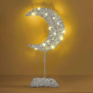 Led Lampe De Table, M&eacute;tal Lune D&eacute;coratif En Forme De Lampe De Bureau, Aliment&eacute;s Par Batterie Lumineux Lampe De Chevet Pour No&euml;l, &Agrave; L'int&eacute;rieur De D&eacute;coration De No&euml;l Pour La Maison De Vie - Neuf