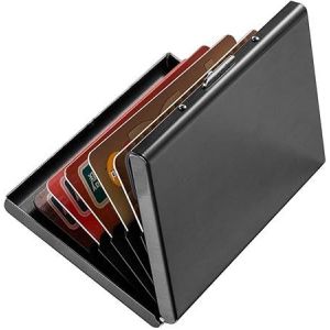 Portefeuille de protection RFID pour cartes de crédit (noir), bloque les voleurs d'identité, étui en acier inoxydable et aluminium avec 6 emplacements en PVC - Neuf
