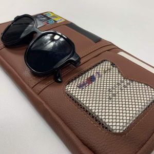 Organiseur de pare-soleil de voiture en cuir PU, organiseur de CD/DVD, cartes bancaires, lunettes de soleil, pochette de rangement pour pare-soleil, multi-usages, marron - Neuf