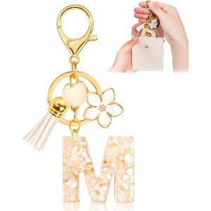 Kal-Porte-Clés Pour Fille Lettre, Porte-Clés Pour Femme Avec Lettre Initiale, Alphabet Pendentif Initiale En Résine, Keyring Avec Pendentif Amour Et Pampille, Cadeau Pour Femme Beige - Neuf