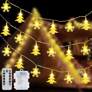 TIANYI-Guirlande Lumineuse LED 40 LED 6M - Arbre de No&euml;l et Flocon de Neige - 8 Modes, &agrave; Piles, Int&eacute;rieur/Ext&eacute;rieur, R&eacute;sistant &agrave; l'Eau - Avec T&eacute;l&eacute;commande pour Jardin, No&euml;l, Mariage et D&eacute;coration - Neuf