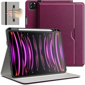 Coque pour iPad Pro 11 Pouces 4/3/2 (Mod&egrave;le 2022/2021/2020), &Eacute;tui Housse de Protection Folio en Cuir PU avec Dragonne, Porte-Stylet & Poche, Visualisation Multi-Angles (Rose Pourpre) - Neuf