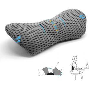Trahoo-Coussin Lombaire Voiture, Oreiller De Soutien Lombaire, Coussin Dos En Mousse À Mémoire De Forme, Soulager Les Douleurs Du Dos Pour Sièges De Voiture, Chaise Bureau, Lit, Travel (Gris) - Neuf