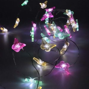 KAL-Guirlande Lumineuse Papillon - 2 M - 20 Led Colorées - À Piles - Décoration De Printemps Pour L'Intérieur Et L'Extérieur - Guirlande Lumineuse Décorative Pour Jardin, Balcon, Saint-Valentin - Neuf