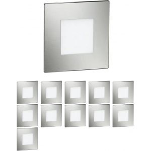 12 Pièces Lumière D'Escalier Led/Lampe Murale Encastrée Fex Pour L'Intérieur Et L'Extérieur, Carrée, Inox, 85 X 85Mm, Bleu[AMP748761] - Neuf