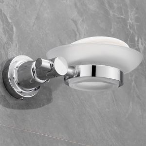 Porte-savon, porte-savon sans per&ccedil;age en acier inoxydable, &eacute;tag&egrave;re en verre - Neuf