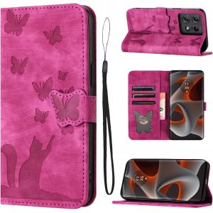 KAL-Housse Protection Pour Motorola Edge 50 Pro 5G 6.7 Pouces Mat&eacute;riau En Cuir Pu Coque Motorola Edge 50 Pro Avec Fentes Pour Cartes Motorola Edge 50 Pro Coque Avec Longe Anti Perte Rose - Neuf