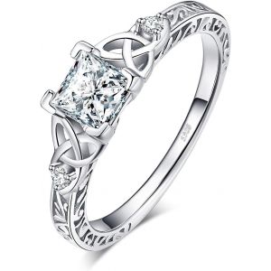 Celtique Noeud Bague De Fiançailles Femme Alliance,Vintage Princesse 1.2ct Zircone Cubique En Bague Argent 925 Mariage Promise Engagement Cadeau,Plaqué Or Jaune Or Rose Bijoux Femme.[Y105] - Neuf