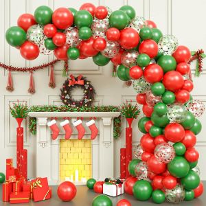 Guirlande de ballons de No&euml;l, 92 PCS Kit de No&euml;l Guirlande Arc Ballon Rouge, Vert, Ballon en Latex avec Ballons de Confettis Rouge Vert pour D&eacute;corations de No&euml;l de Fournitures de F&ecirc;te du Nouvel an - Neuf