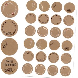 120Pcs Autocollant No&euml;l Kraft &Eacute;tiquette Rond 4cm Autocollant Adh&eacute;sif Sticker 12 Motifs Guirlande D&eacute;coration pour Emballage Sac Cadeau Enveloppe - Neuf