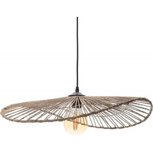 Subzonal-Lussiol - Luminaire Alana, Lustre Boh&egrave;me, Naturel - Lampe Suspendue En Corde Tress&eacute; Naturel - Cable Noir, Douille E27 - Possibilit&eacute; Ampoule Led - 40w Maxi, Diam. 58 X H. 10 Cm - Neuf