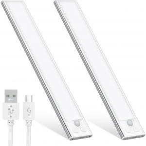 Lampe De Placard Lot De 2,6000k Eclairage Led Rechargeable Interieur,Sans Fil,Magnétique,Dimmable Detecteur Mouvement,Lumière Led Pour Armoire Escalier Cuisine Couloir Aluminium - Neuf