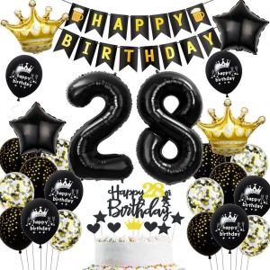 SJZG-Noir Or 28 Ans Anniversaire Homme Femme D&eacute;coration,Ballons 28 Ans Anniversaire Noir Or,28 Ans Anniversaire D&eacute;coration Noir Or,28 Anniversaire Femme Ballon, Homme 28 Ans F&ecirc;te D&eacute;coration Or Noir - Neuf