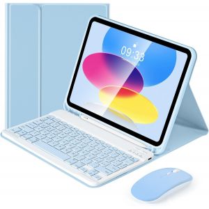 &Eacute;tui Pour Clavier Avec Souris Pour Ipad 10 A 10,9 Pouces 2022,Disposition Italienne Qwerty,&Eacute;tui Fin Intelligent Avec Clavier Bluetooth Sans Fil Amovible Pour Ipad 10th Gen 10,9"" - Bleu - Neuf