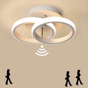 Plafonnier Led Avec Détecteur De Mouvement,18w 1800lm Blanc Chaud 3000k,Moderne Automatique Lampe De Plafond,Applique Murale Intérieur Pour Chambre Cuisine Balcon Couloir Salon Garage (2-Anneaux) - Neuf