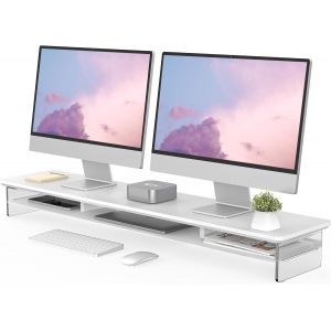 Réhausseur d'Écran d'Ordinateur 108cm 2 Niveaux Grand Moniteur Stand avec Pied en Acrylique Moderne, Support d'Ordinateur,Moniteurs,TV,PC,Imprimante-Charge de 45kg,Chêne - Neuf