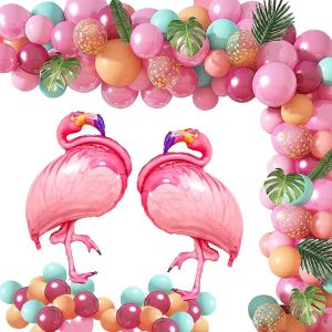 Cauc-Arche Ballon Anniversaire Tropicaux,Hawaii Ballon Guirlande Arch Anniversaire Fille Tropicale Ballon Tropical Flamant Rose Avec Banni&egrave;re D'anniversaire Pour F&ecirc;te &Agrave; Th&egrave;me De Plage D'&eacute;t&eacute; - Neuf