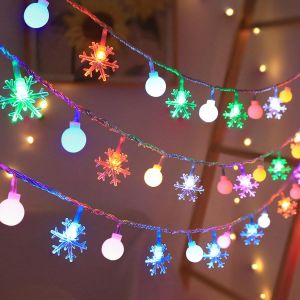 Tianyi-Guirlande Lumineuse De No&euml;l &Agrave; 40 Led - Flocon De Neige - 6 M - Fonctionne Avec Piles - &Eacute;tanche - Pour Int&eacute;rieur Et Ext&eacute;rieur - &Eacute;clairage Pour Chambre, No&euml;l, Jardin - Neuf
