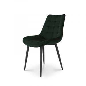 Chaise Moderne en Tissu Velours Vert Fonc&eacute; avec Pieds en M&eacute;tal - Neuf