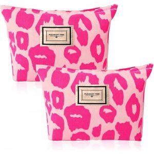MAA-Sacs à Cosmétiques Imprimé Léopard Rose 2 Pièces Sacs à Main Grande Capacité Maquillage en Toile Sac de Voyage Organiseur Rangement Léopard avec Fermeture éclair pour Femmes Filles Dames - Neuf