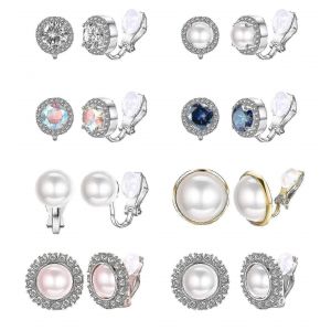 8 Paires De Boucles D'oreilles À Clip Non Percées Pour Femmes,Or Rose Cz Et N?ud Floral De Perle Simulée Avec Coussinets En Caoutchouc Hypoallergéniques - Neuf