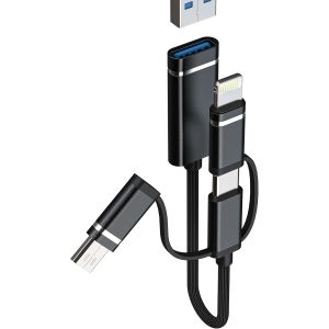 Adaptateur USB C Lightning Micro USB Mâle vers USB-A Femelle OTG 3.0 Câble pour IPhone 16 15 14 pour IPad Type C Prise Connecteur Compatible avec Samsung Lecteur Audio Clé USB Externe PC Tablette - Neuf