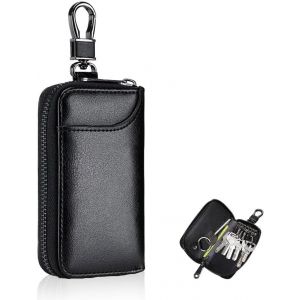 TRAHOO-Etui Porte-Cl&eacute; Cuir pour Homme et Femme, Housse de Protection cl&eacute; de Voiture Multifonctionnel, Pochette Porte Cles avec 3 Compartiments S&eacute;par&eacute;s et 6 Crochets &agrave; Cl&eacute;s, Petite Trousse &agrave; Cl&eacute;s (Noi - Neuf