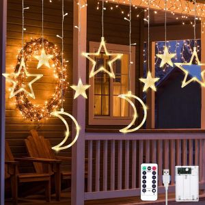 KAL-Guirlande Lumineuse Ramadan, Decoration Ramadan 3.5M Rideau Guirlande Lumineuse Intérieur Usb 12 Leds Guirlande Ramadan Mubarak Avec Télécommande Pour Balcon Intérieur Extérieur Party Deko - Neuf