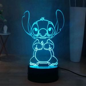 Lampe De Chevet Led 3d Stitch, Lampe De Chevet 3d 16 Couleurs, Lampe De Bureau Décorative, Alimentée Par Usb, Télécommande Tactile, Veilleuse Pour Enfants - Neuf