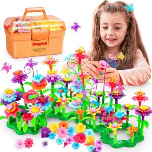 lbgwp60-Jouets De Construction De Jardin De Fleurs Pour Fille 3 4 5 Ans, Jeu Construction Fleurs,Cadeaux De Pâques¿Ensembles De Bouquets Pour Filles Cadeau Enfant 3+ Ans(140 Pcs) - Neuf