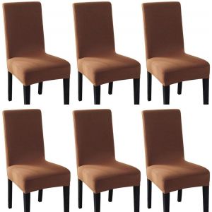 Housse De Chaise Élastique En Élasthanne (6 Pièces, Café) - Neuf