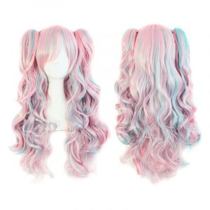 ¿Rose¿68cm Cosplay Licorne Perruque Longue Frisée Rêveur Mignon Doux Rose Pourpre Bleu Progressive Des Perruques Pour Les Femmes Fille Quotidien Halloween Carnaval - Neuf