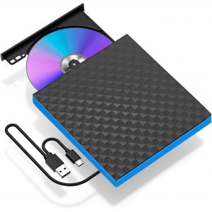 Lecteur CD/DVD Externe pour PC,USB 3.0 et USB-C Graveur DVD Externe Optique CD/DVD -/+RW Drive,Lecteur Graveur CD DVD Optiques Externes pour PC,Laptop Desktops,Windows11/10/8/7/XP/Vista/MacOS - Neuf