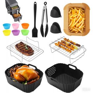 15PCS Moule Air Fryer,Accessoire Fryer pour Ninja Double Stack SL400EU 9.5 L,Silicone Accessoires AF300EU AF400EU,Plaque à pâtisserie/grille/papier sulfurisé - Neuf