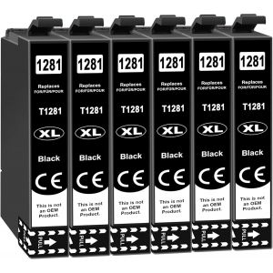 T1281 Noir Cartouches d'encre Compatible pour Epson T1281 avec Epson Stylus SX125 SX130 SX230 SX235W SX420W SX425W SX435W BX305F BX305FW (6 Noir) - Neuf