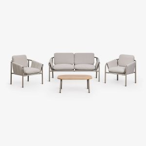 Ensemble De Jardin Avec Canap&eacute; 2 Places, 2 Fauteuils Rembourr&eacute;s Et Table Basse En Acier Zunika Moka Brown - Neuf