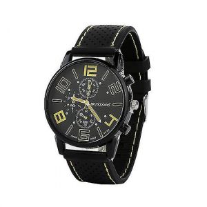 Hommes Casual Quartz Analogue Silicone Band Acier Inoxydable Rond Sport Montre-Bracelet - Neuf