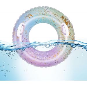 KAL-Anneau De Natation,Anneau Flottant Transparent,Bouée De Bain Bleue À Sequins Étoilés, Anneau De Natation Gonflable Pour Enfants,Anneaux De Natation Pour Fête De Piscine D'Été - Neuf